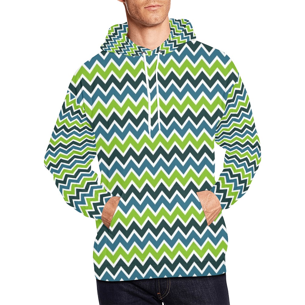 Green Chevron All Over Print Hoodie for Men (USA Size) (Model H13)
