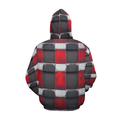 red and black checkered All Over Print Hoodie for Men (USA Size) (Model H13)