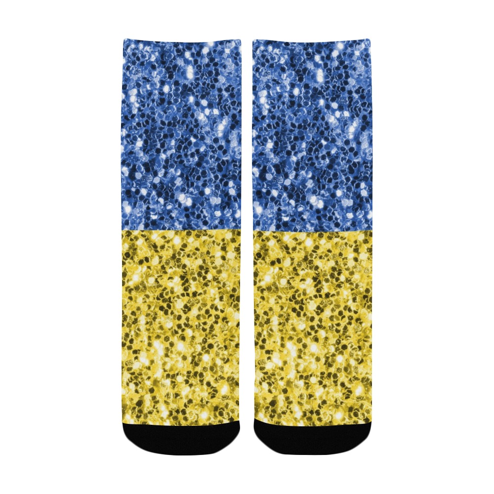 Blue yellow Ukraine flag glitter faux sparkles Kids' Custom Socks