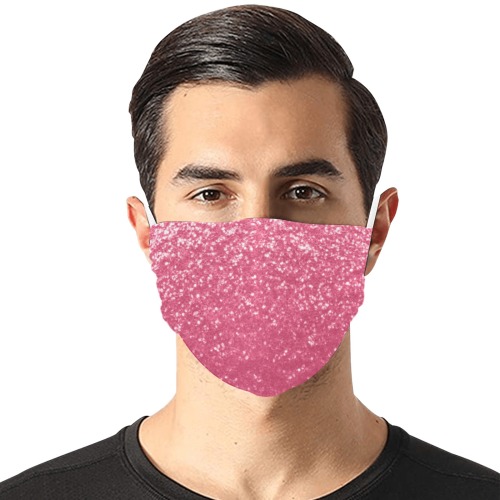 Magenta light pink red faux sparkles glitter Flat Mouth Mask with Drawstring