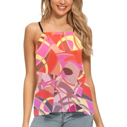 Summer Gold Peach Abstract Tangles Loose Fit Halter Neck Top (Model T68)