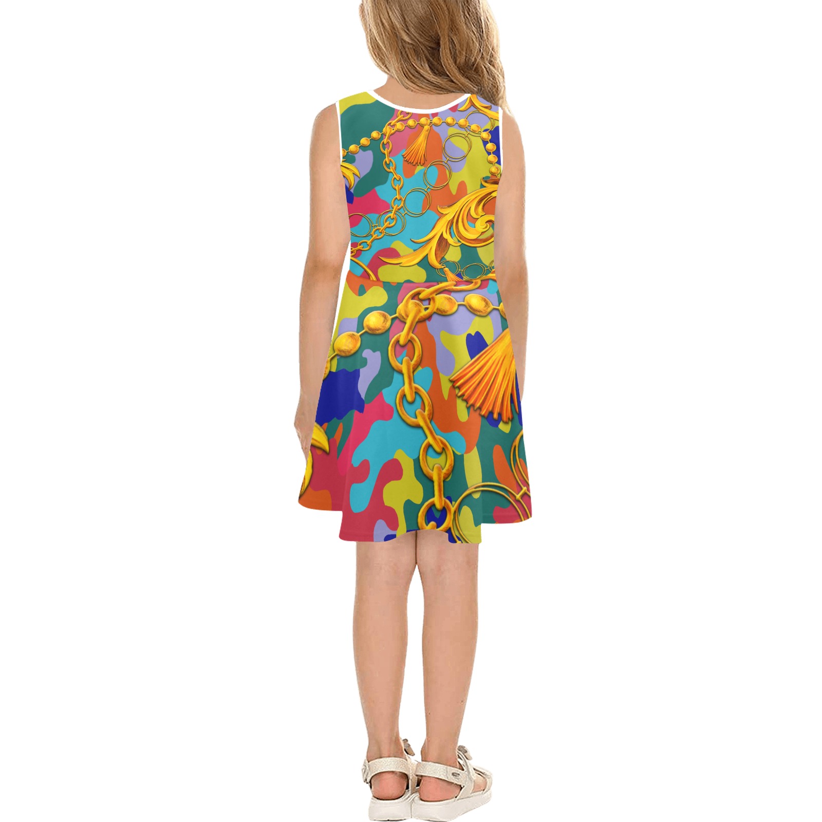 Colorful Camo, Exclusive Collectable Fly Girls' Sleeveless Sundress (Model D56)