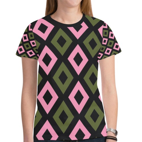 Diamond Square Pink Olive Drab Green New All Over Print T-shirt for Women (Model T45)