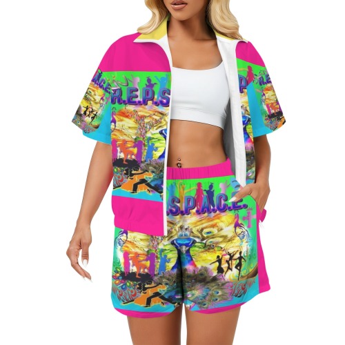 JNV REPSPACE WINDBREAKER SHORTS JACKET SET PINK GREEN BLUE