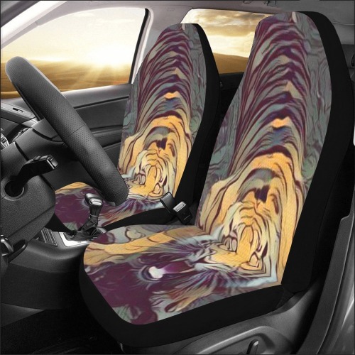 Tiger Color Painted Looking Up Full Cover Car Seat Covers (Set of 2)