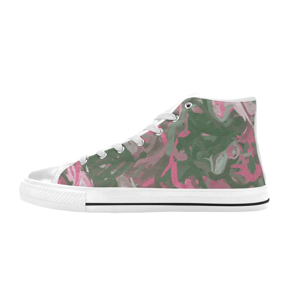 Pink, White and Green Abstract High Top Canvas Shoes for Kid (Model 017)