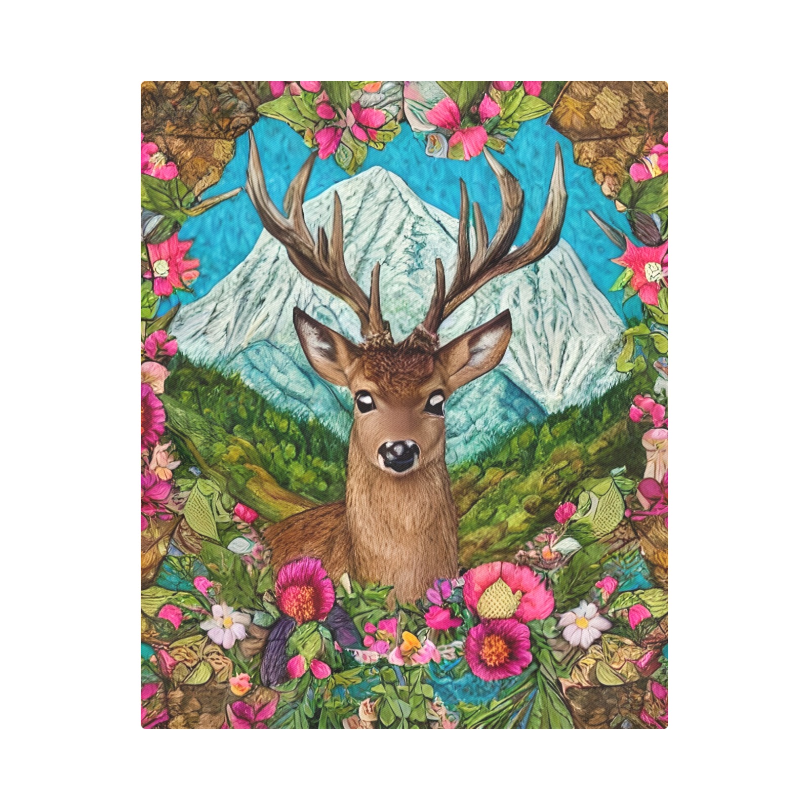 Boho Aesthetic Deer Simulated Quilt Artwork Duvet Cover 86"x70" ( All-over-print)