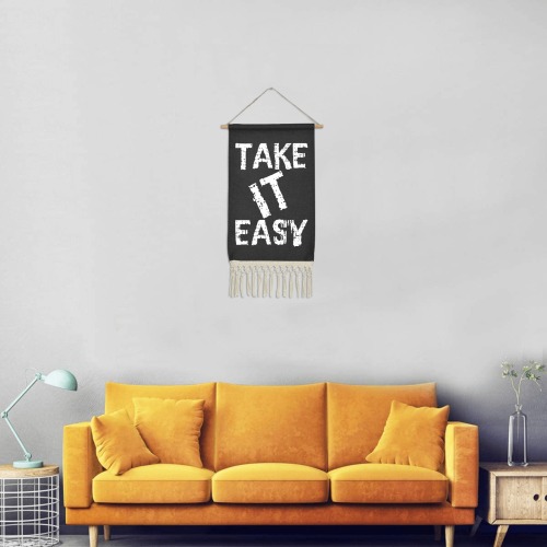 Take it easy charming white text, typography art. Linen Hanging Poster