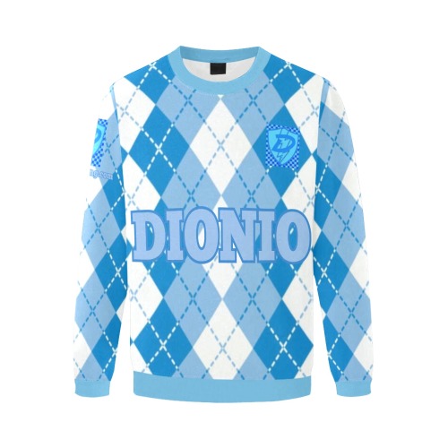 DIONIO Clothing - Argyle Sky Blue, & White Diamond Sweatshirt (Sky Blue D-Shield Logo) Men's Oversized Fleece Crew Sweatshirt (Model H18)