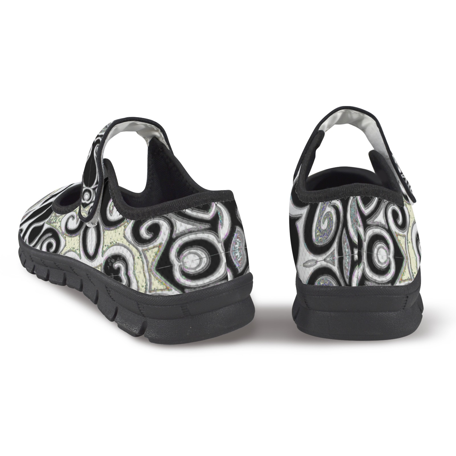 Retro Swirl Doodle in Black and White Women's Mary Jane Shoes | ID ...
