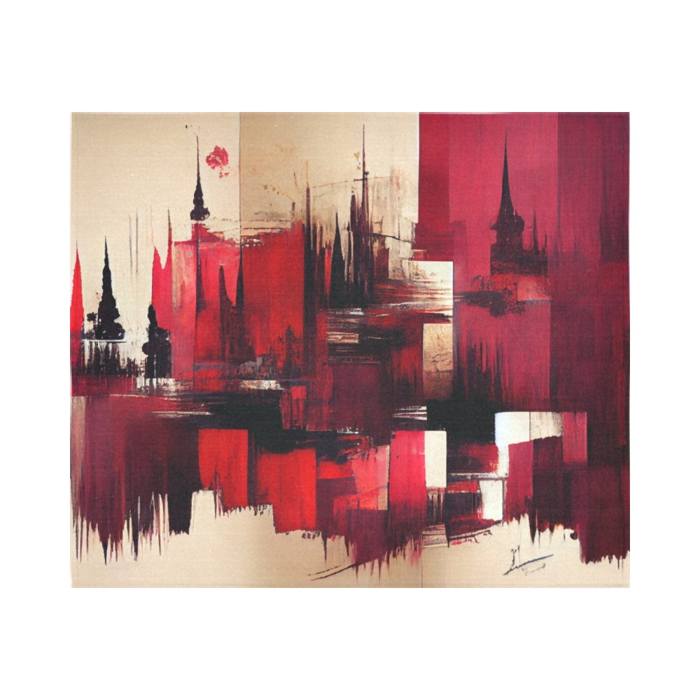 graffiti buildings red and cream 1 Cotton Linen Wall Tapestry 60"x 51"