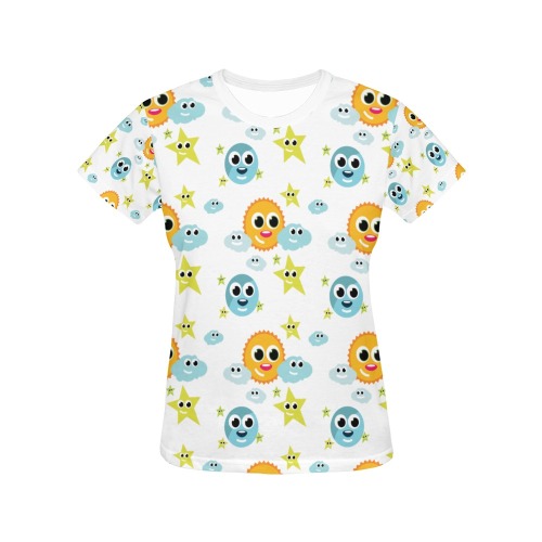 Sun, moon, stars and clouds pattern All Over Print T-Shirt for Women (USA Size) (Model T40)