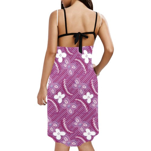 Stylish floral pattern Spaghetti Strap Backless Beach Cover Up Dress (Model D65)