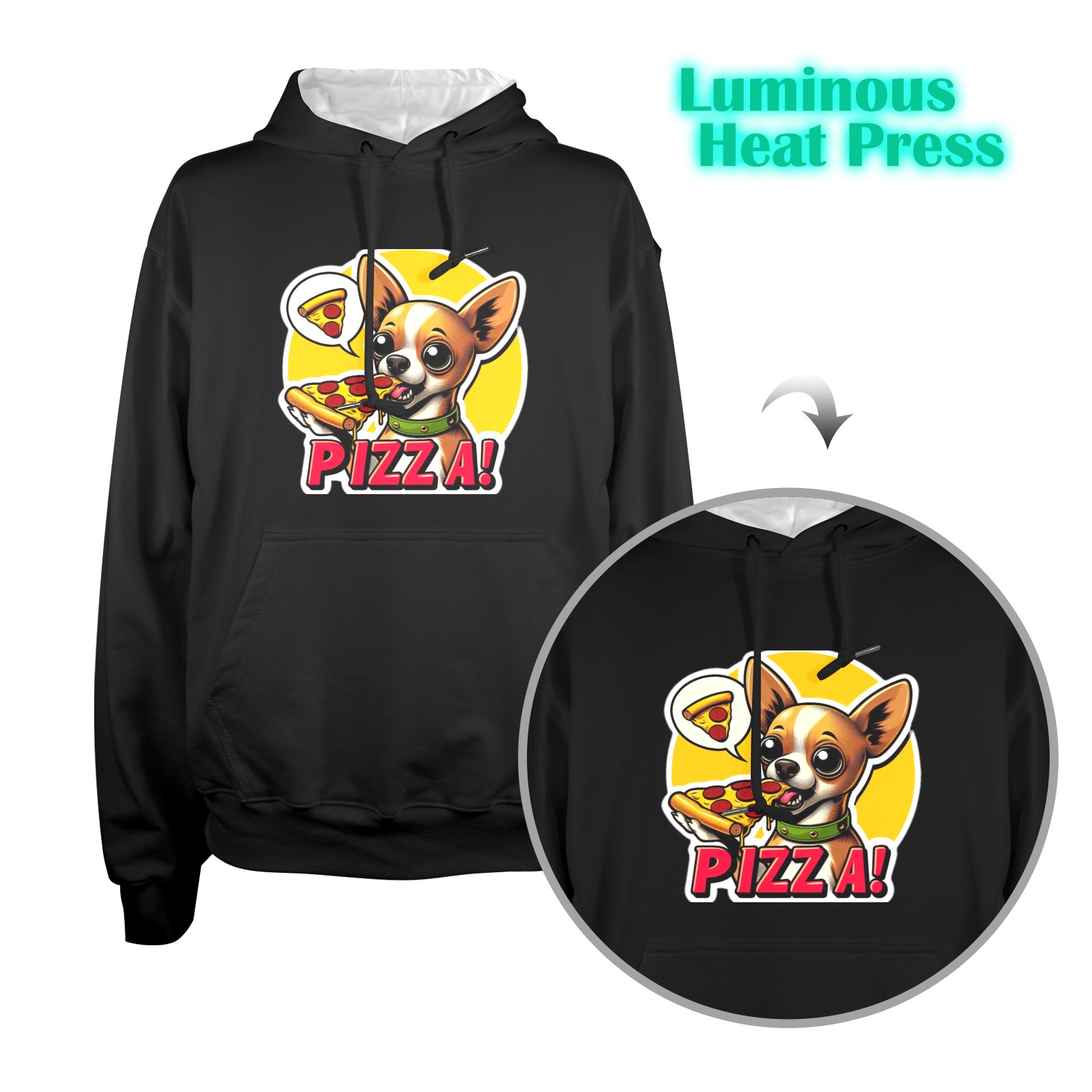 CHIHUAHUA EATING PIZZA 11 Men's Glow in the Dark Hoodie (Two Sides Printing)