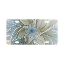 Floral Fantasy Pattern Abstract Blue Khaki Fractal Classic License Plate