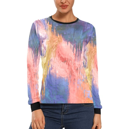 Modern pastel striped Women's All Over Print Long Sleeve T-shirt (Model T51)