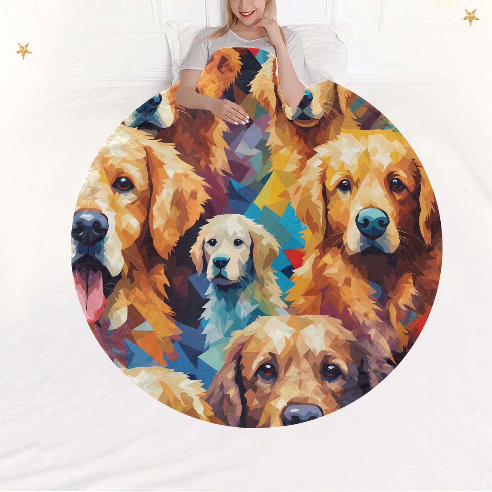 Texture of golden retriever dogs, digital art. Circular Ultra-Soft Micro Fleece Blanket 60"