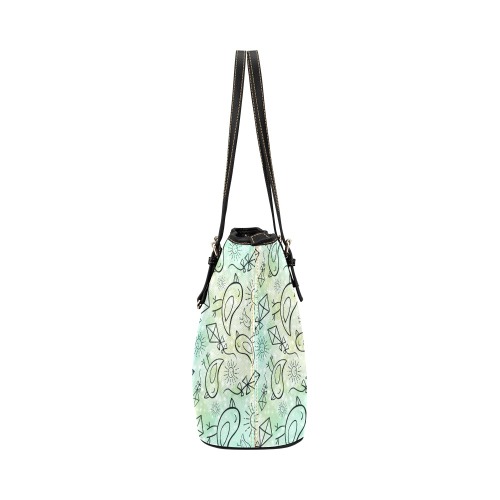 Carefree birdie print in sparkly silver Leather Tote Bag/Large (Model 1651)