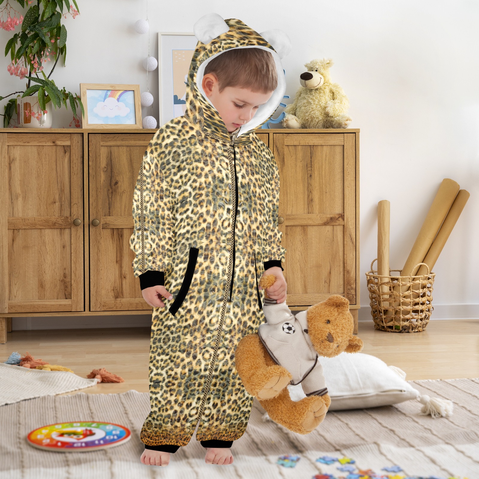 puma no feathers One-Piece Zip up Hooded Pajamas for Little Kids