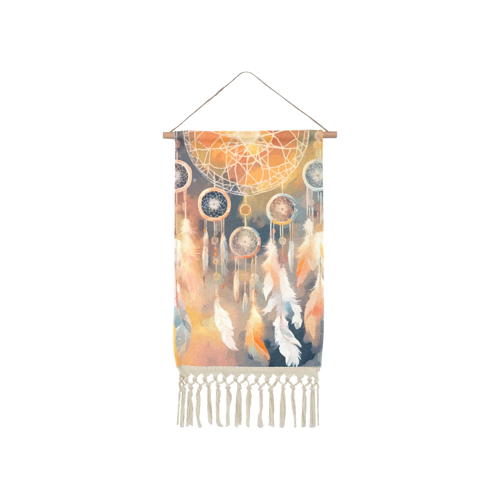Dreamcatcher in the air. Warm pastel colors art. Linen Hanging Poster