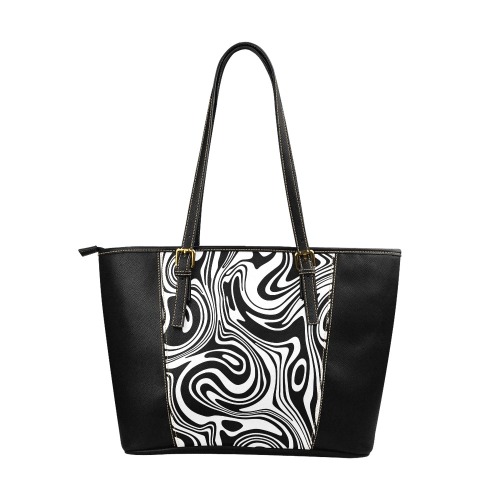 Black and White Marble Leather Tote Bag/Large (Model 1640)