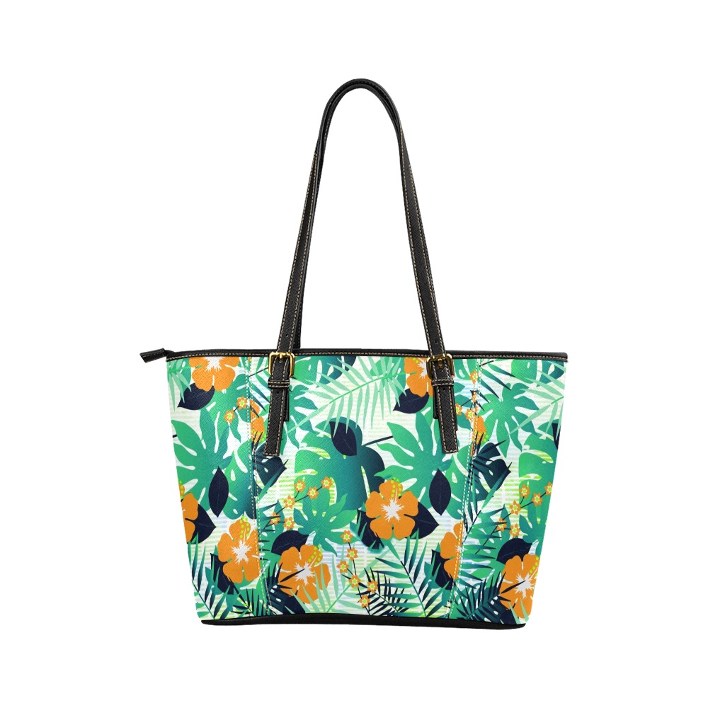 GROOVY FUNK THING FLORAL Leather Tote Bag/Small (Model 1640)