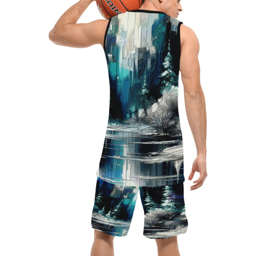 Painted City Winter Scene 1006 Basketball Uniform with Pocket