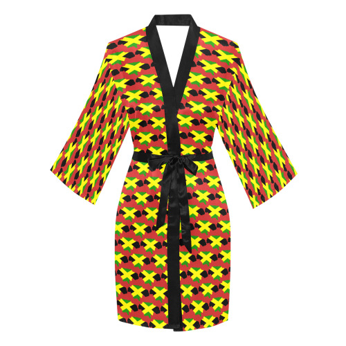 Jamaican Flag Maps Red Long Sleeve Kimono Robe