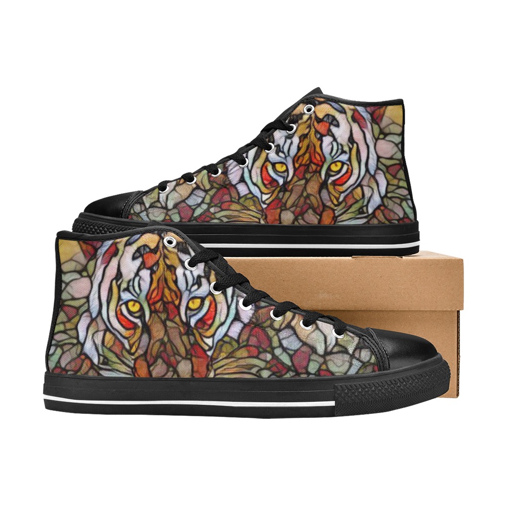 Tiger Stained Glass Women's Classic High Top Canvas Shoes (Model 017)