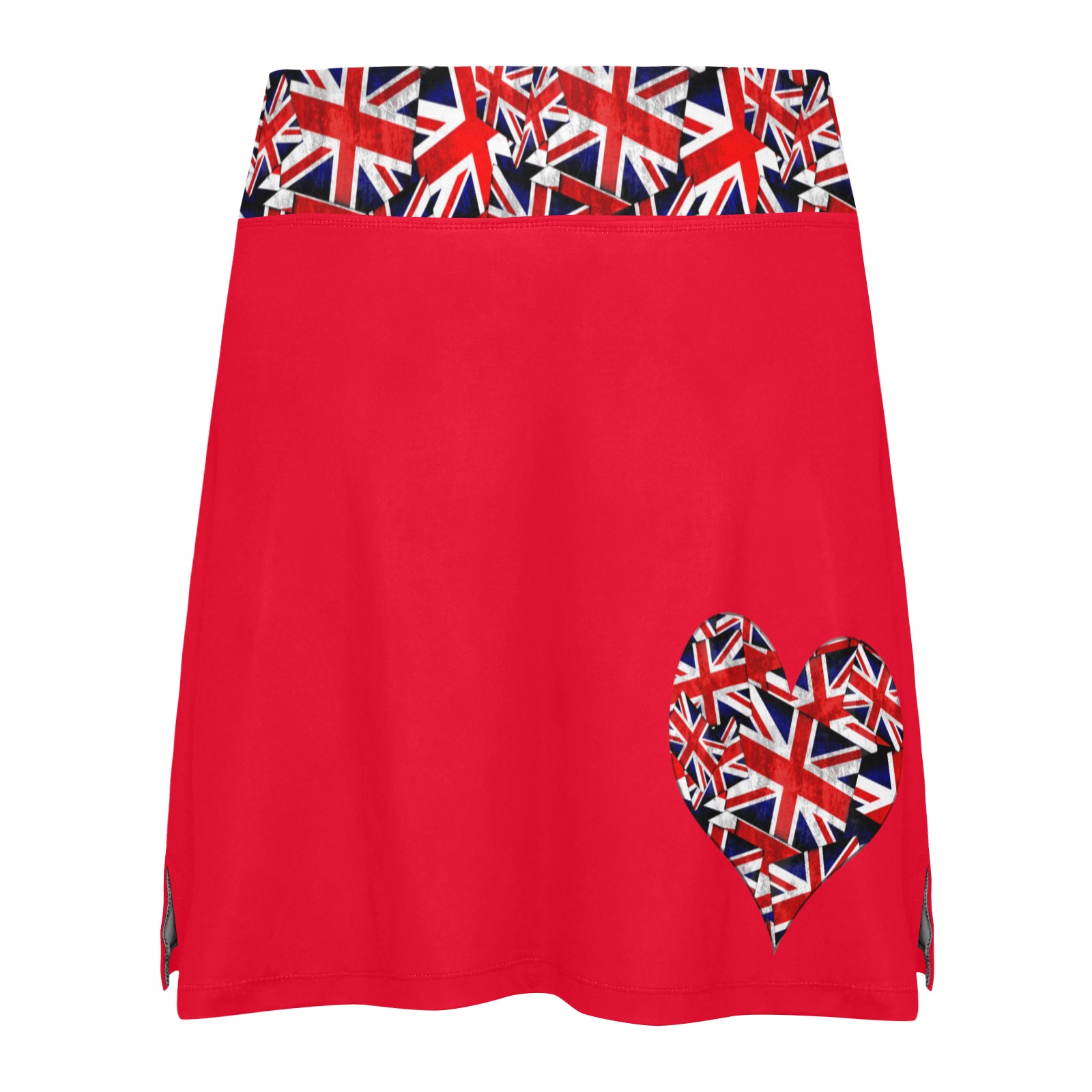 Union Jack British Flag Heart - Red Women's Athletic Skirt (Model D64)