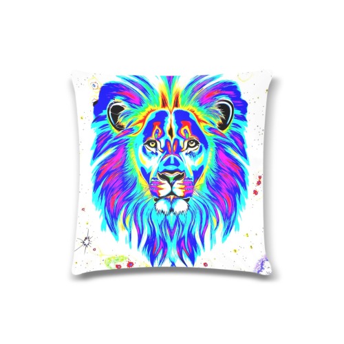 The Lion Blue Rainbow Custom Zippered Pillow Case 16"x16"(Twin Sides)