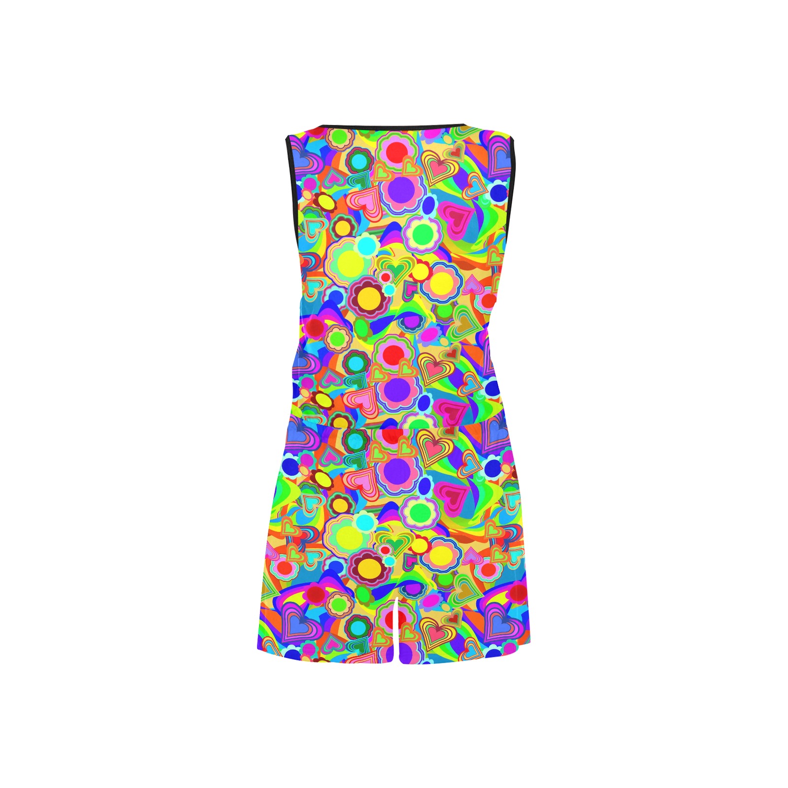 Groovy Hearts and Flowers All Over Print Short Jumpsuit