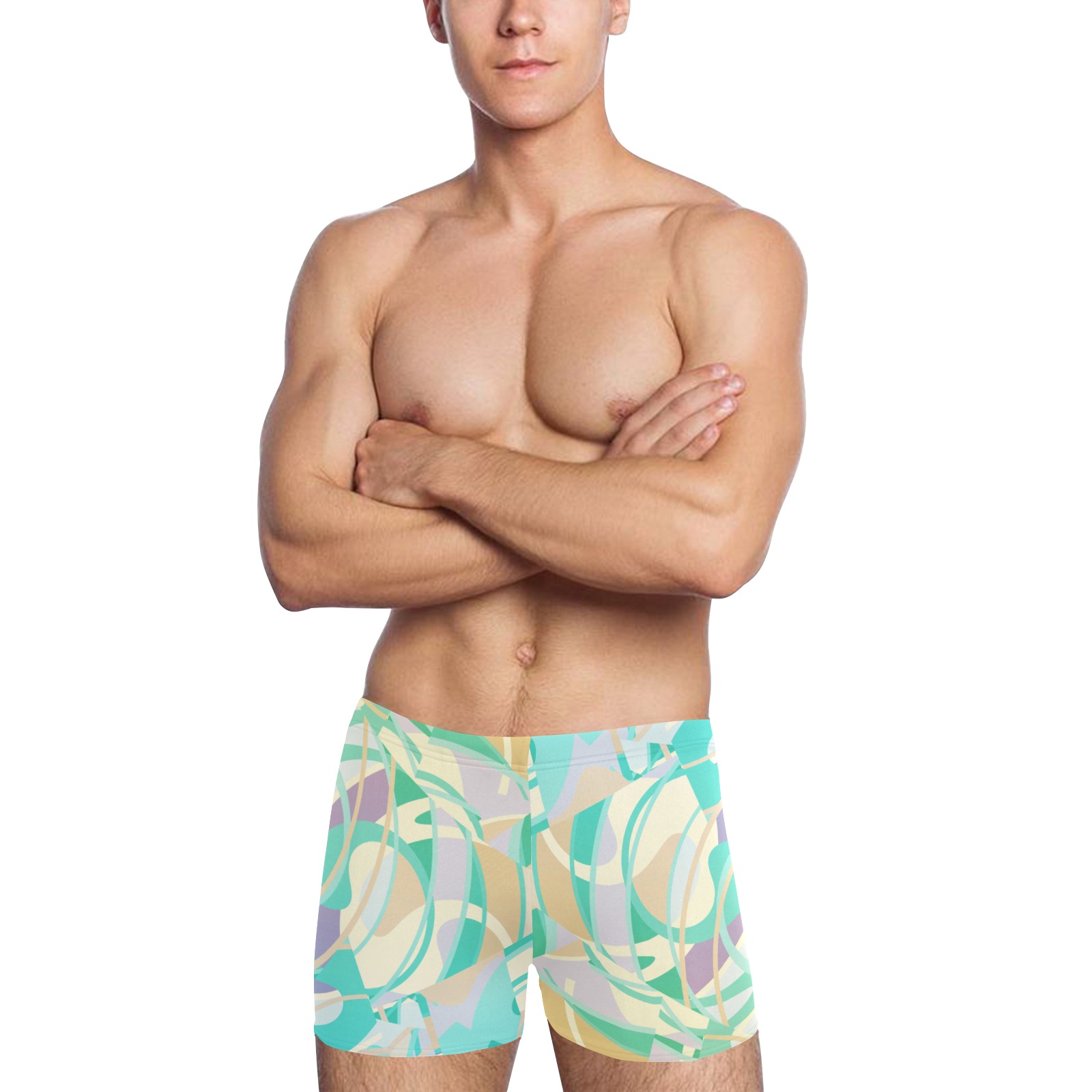 Abstract Tangles (Teal, Yellow) Beach Men's Swimming Trunks (Model L60)