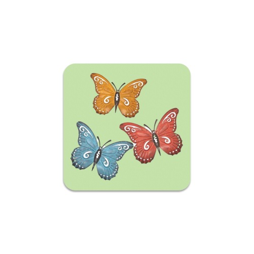 butterflies / mint Square Coaster
