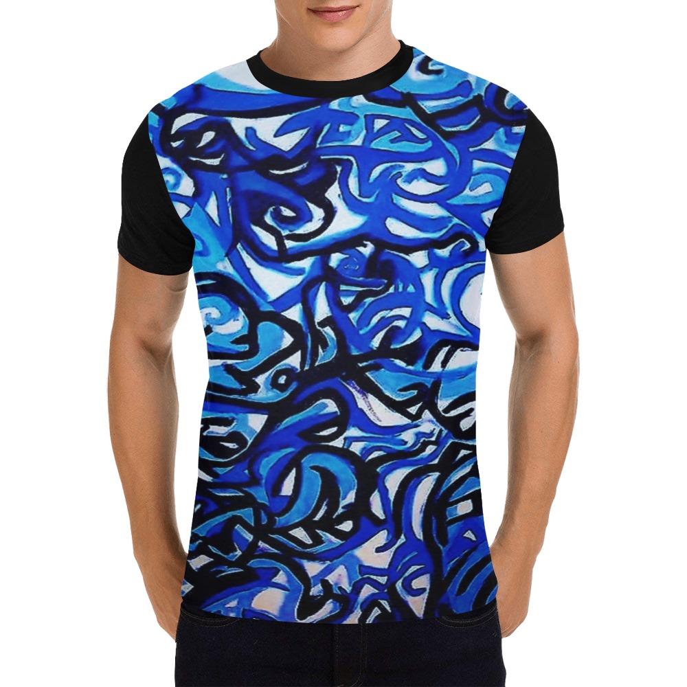 Blue Abstract Graffiti All Over Print T-Shirt for Men (USA Size) (Model T40)