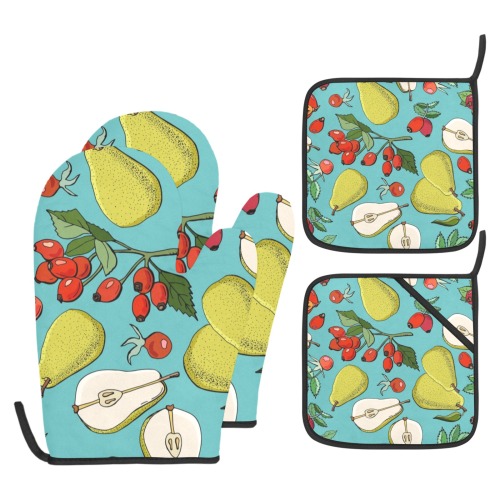 Pears And Berries Pattern Oven Mitt & Pot Holder