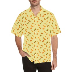 Hot Dog Pattern on Yellow Hawaiian Shirt with Merged Design (Model T58)