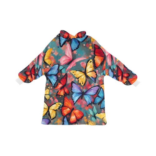 Pattern of red, yellow, blue, pink butterflies