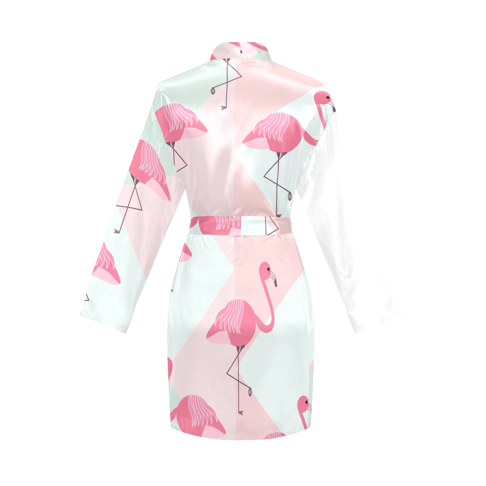 pink flamingos Women's Long Sleeve Belted Night Robe