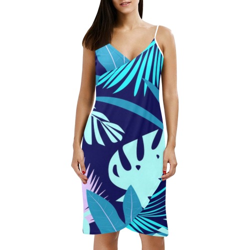 Colorful Tropical Pattern (349) Spaghetti Strap Backless Beach Cover Up Dress (Model D65)