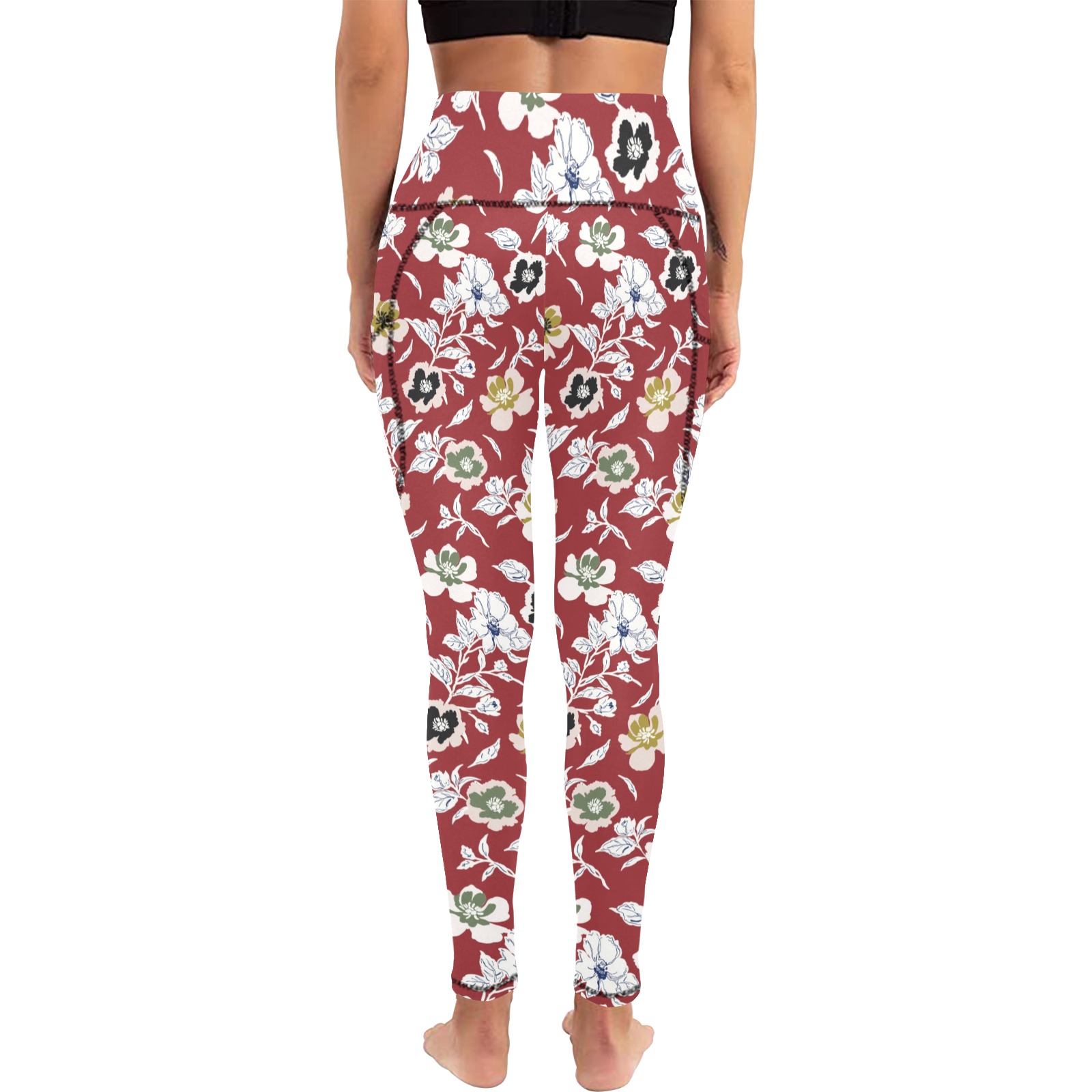 Flowers abstract red garden DPMF Women's All Over Print Leggings with Pockets (Model L56)