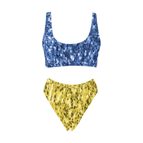 Blue yellow Ukraine flag glitter faux sparkles Sport Top & High-Waisted Bikini Swimsuit (Model S07)