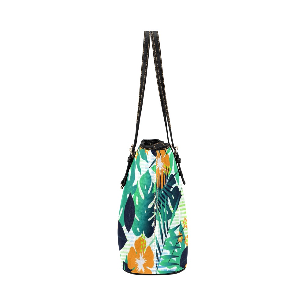 GROOVY FUNK THING FLORAL Leather Tote Bag/Large (Model 1651)