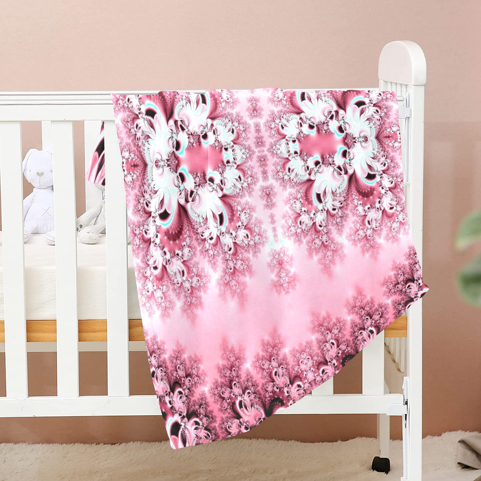 Pink Rose Garden Frost Fractal Baby Blanket 40"x50"