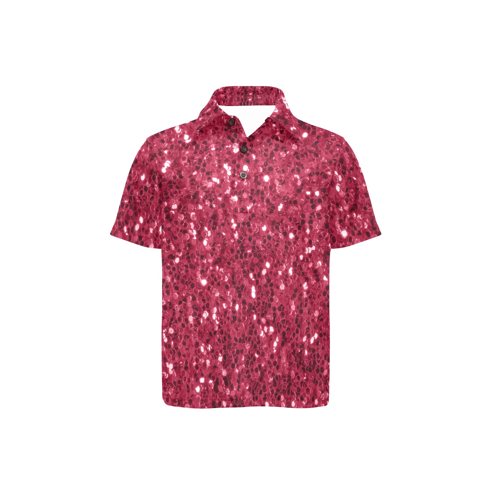 Magenta dark pink red faux sparkles glitter Little Girls' All Over Print Polo Shirt (Model T55)