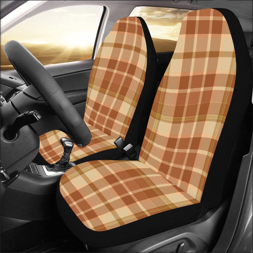 Shades Of Orange Plaid Car Seat Covers (Set of 2&2 Separated Designs)