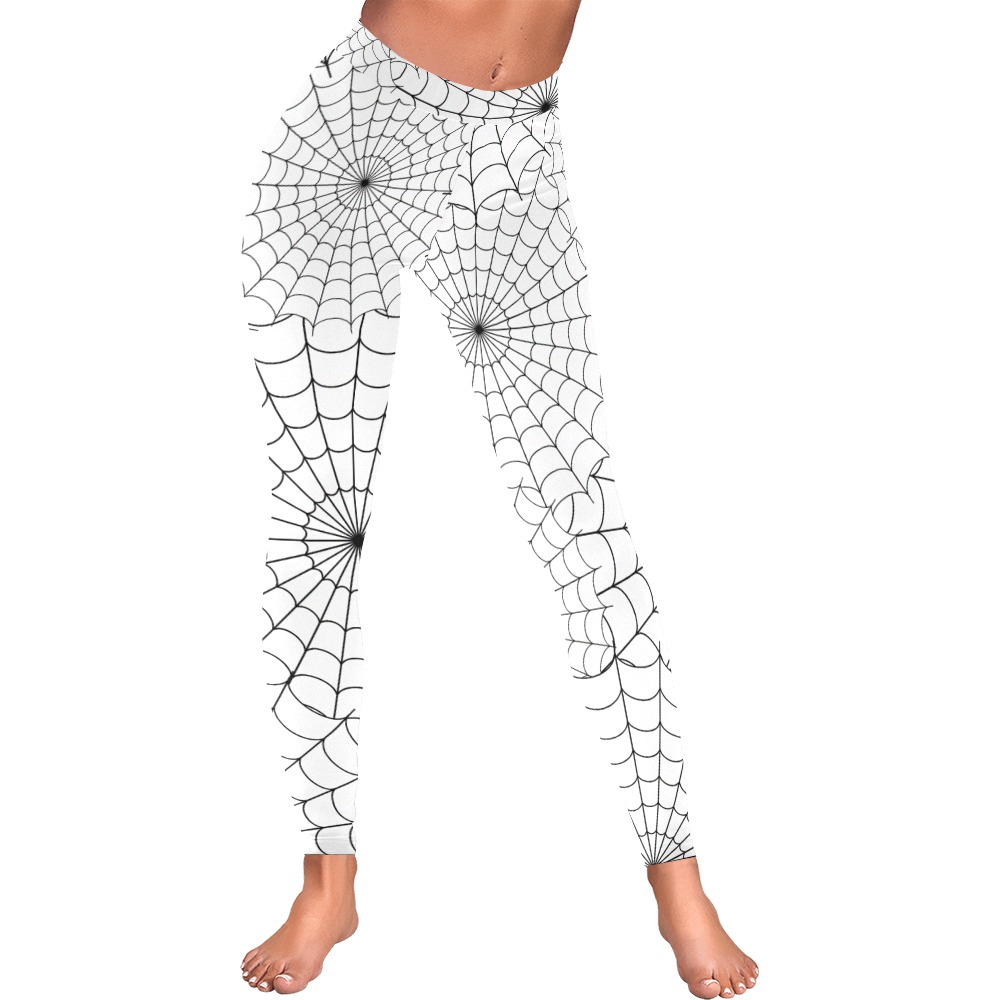 Halloween Spiderwebs - Black on White Women's Low Rise Leggings (Invisible Stitch) (Model L05)