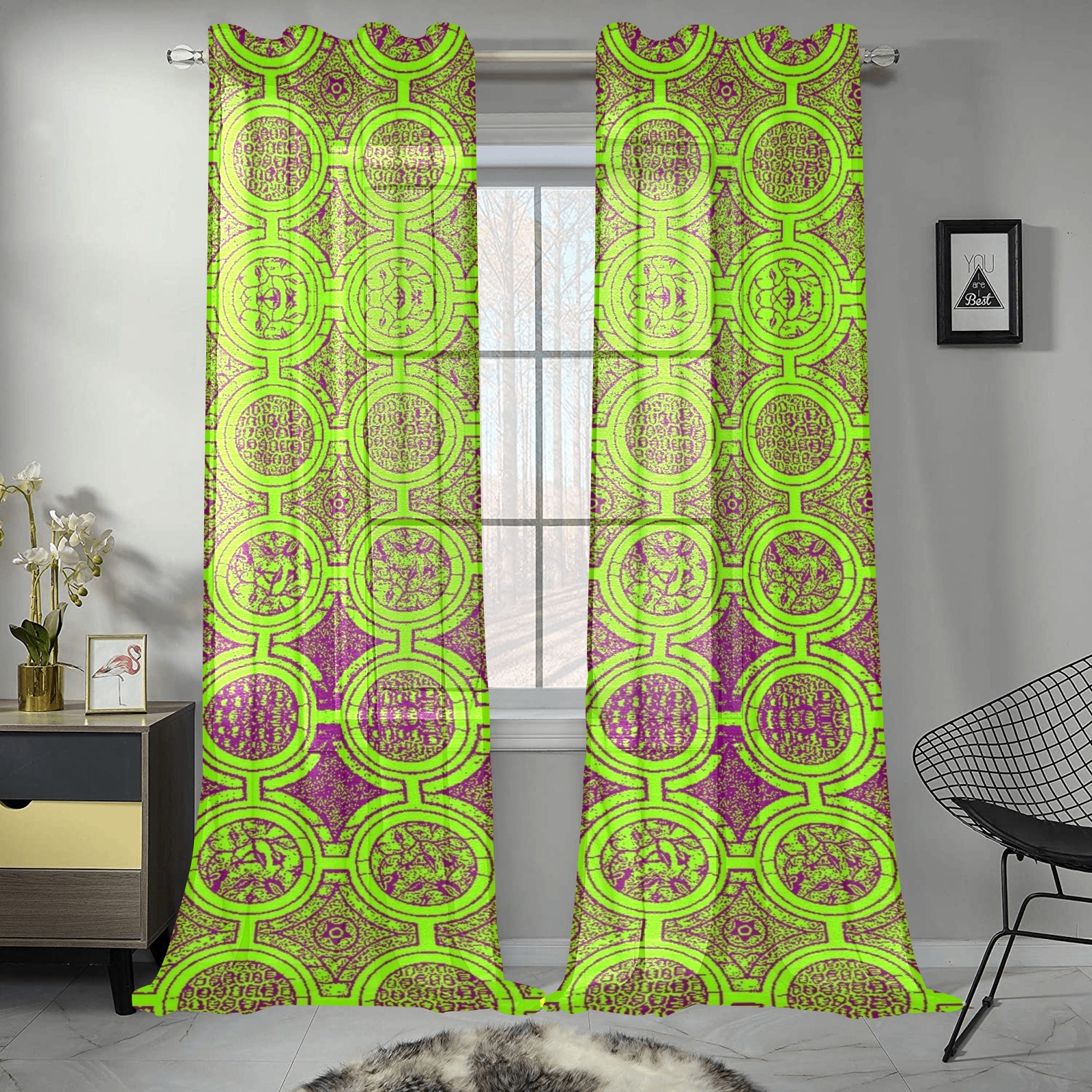 AFRICAN PRINT PATTERN 2 Gauze Curtain 28"x95" (Two-Piece)
