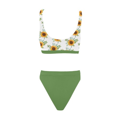 Sunflower Woman's Swimwear Green Two Piece Sport Top & High-Waisted Bikini Swimsuit (Model S07)