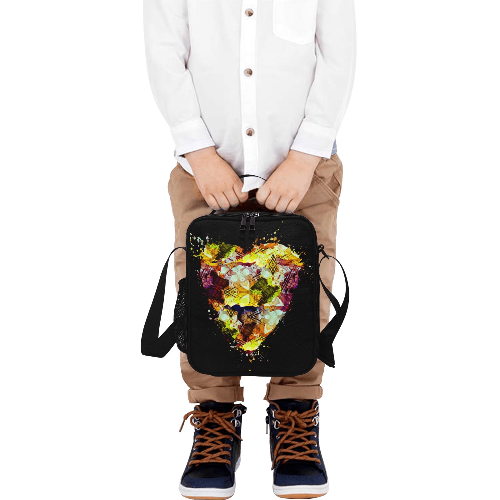 Graffiti Markings Heart Splatter - Black Crossbody Lunch Bag for Kids (Model 1722)